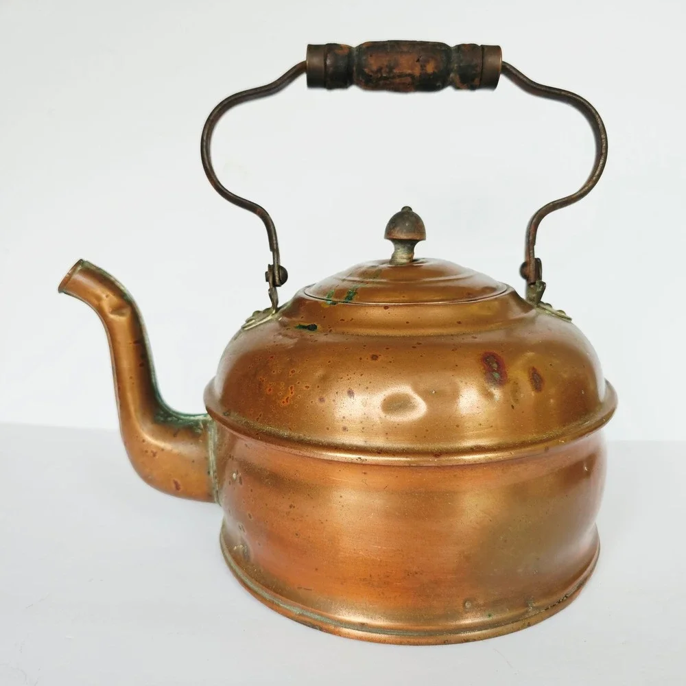 Antique Majestic Copper Tea Kettle Primitive Rustic Farmhouse Decor Patina USA
